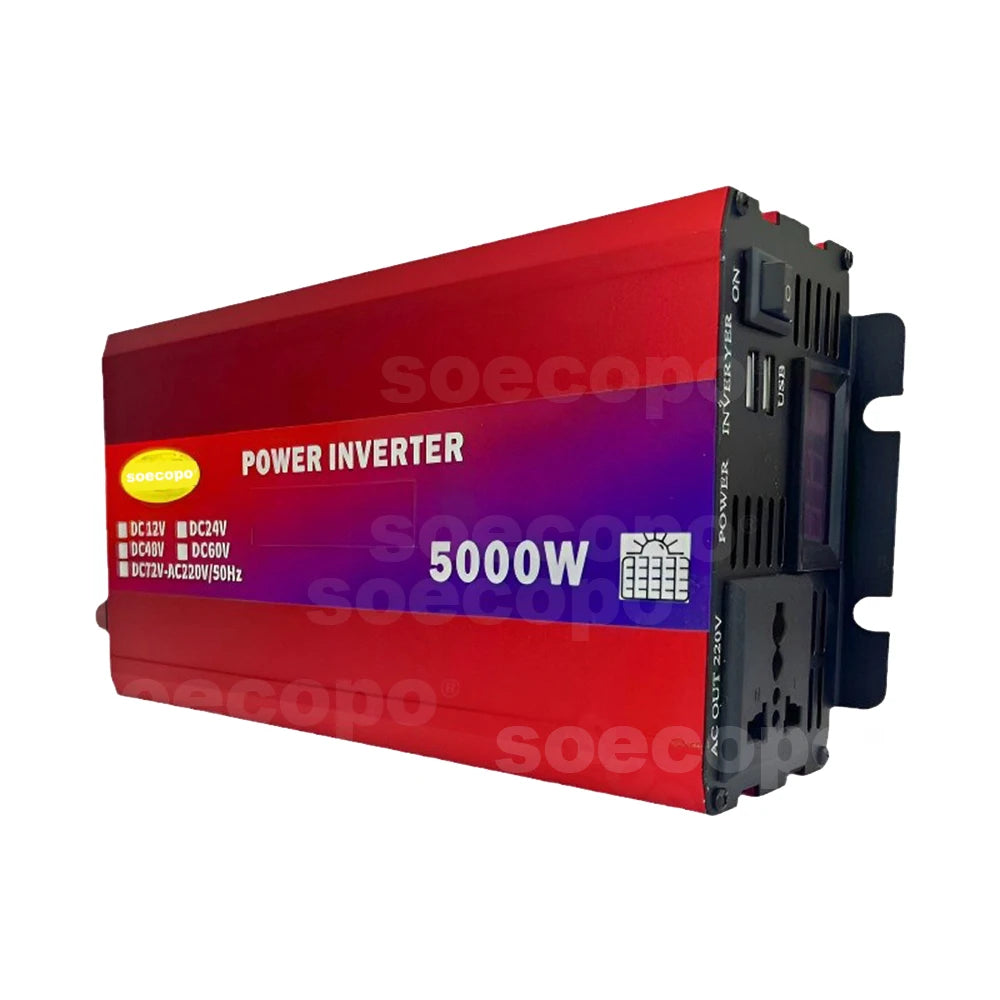 Heavy-Duty Dual Voltage Inverter 5000W 12V/24V/48V/60V/72V to 220V with LCD Display USB Charging and Comprehensive Protection