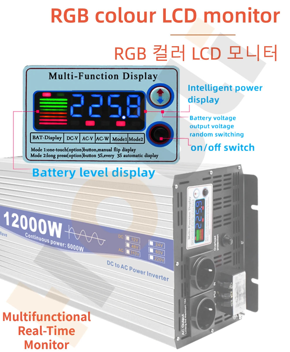 Inverter 12V 24V 48V To AC 220V 230V Pure Sinus Wave Power Converter 6000W 8000W 12000W Inverters Solar Car Voltage Transformer