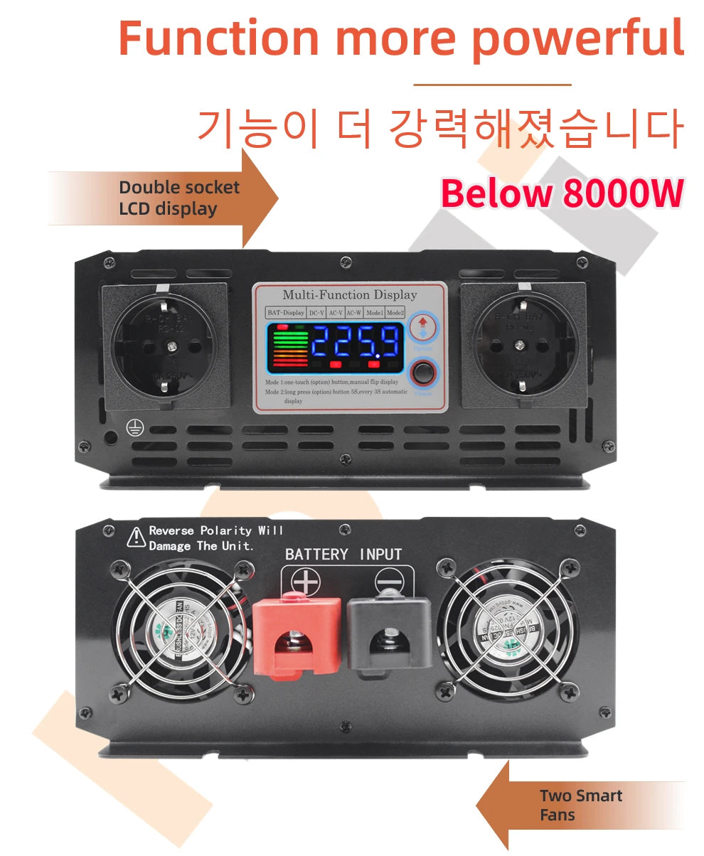 Inverter 12V 24V 48V To AC 220V 230V Pure Sinus Wave Power Converter 6000W 8000W 12000W Inverters Solar Car Voltage Transformer