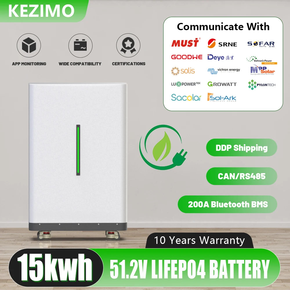 LiFePO4 48V 300Ah Battery 15kWh 51.2V 200Ah 100Ah Lithium Battery Powerwall 6000+ Cycle CAN RS485 PL EU STOCK Home Energy Solar