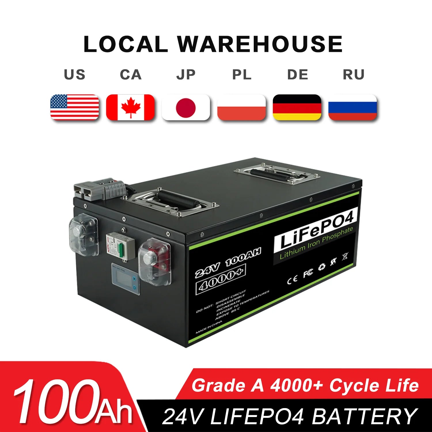 New 12V 24V 48V 100Ah 120Ah 200Ah 300Ah 400Ah LiFePO4 Battery Built-in BMS Rechargeable Battery for Inverter Solar RV No Tax