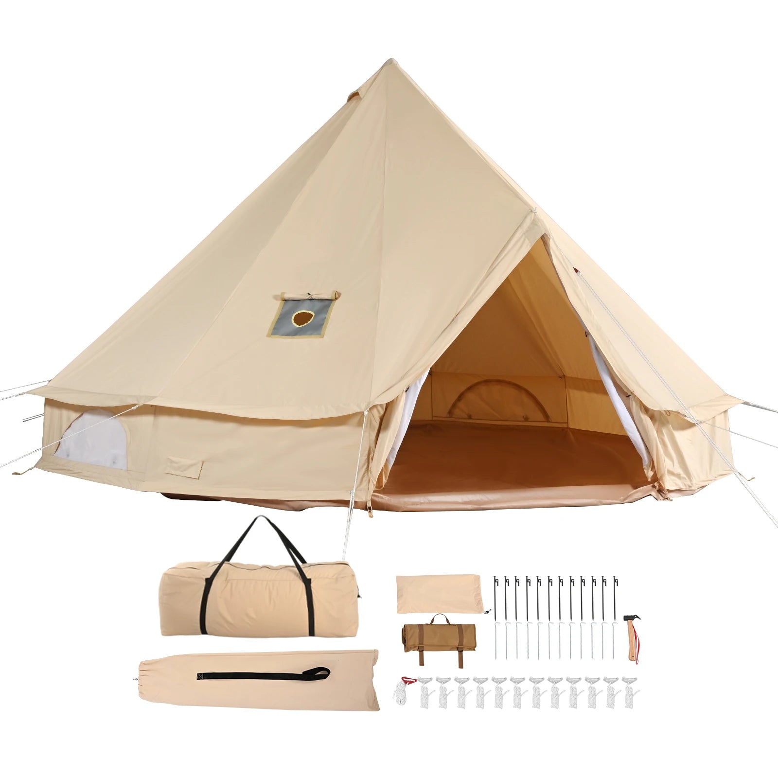SucceBuy Canvas Bell Tent 4 Seasons 3/4/5/6/7m Yurt Tent Canvas Tent for Camping with Stove Breathable Tent