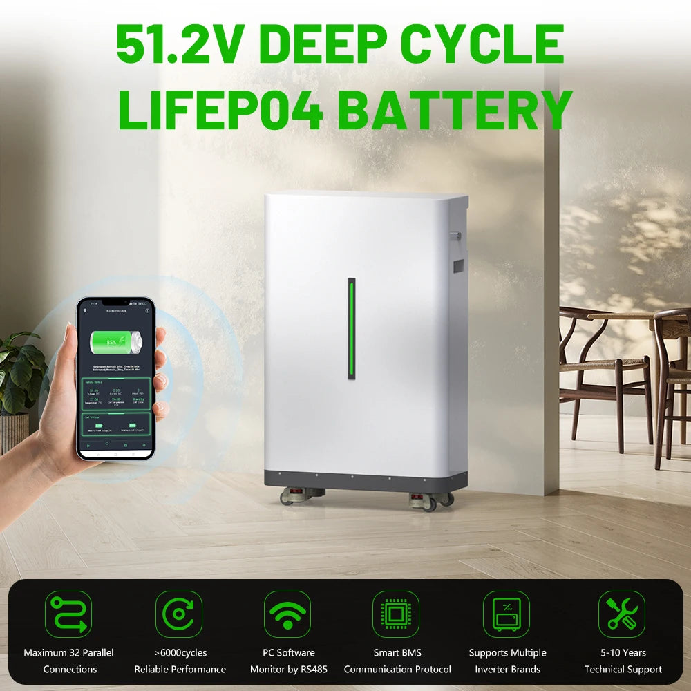LiFePO4 48V 300Ah Battery 15kWh 51.2V 200Ah 100Ah Lithium Battery Powerwall 6000+ Cycle CAN RS485 PL EU STOCK Home Energy Solar
