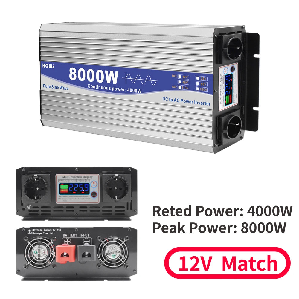 Inverter 12V 24V 48V To AC 220V 230V Pure Sinus Wave Power Converter 6000W 8000W 12000W Inverters Solar Car Voltage Transformer