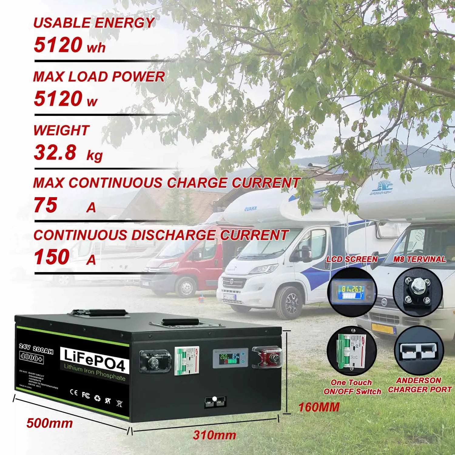 New 12V 24V 48V 100Ah 120Ah 200Ah 300Ah 400Ah LiFePO4 Battery Built-in BMS Rechargeable Battery for Inverter Solar RV No Tax