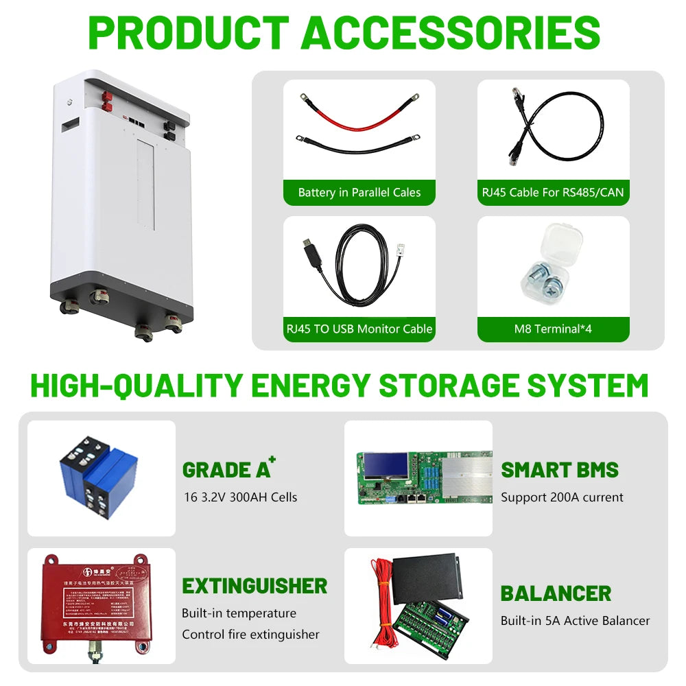 LiFePO4 48V 300Ah Battery 15kWh 51.2V 200Ah 100Ah Lithium Battery Powerwall 6000+ Cycle CAN RS485 PL EU STOCK Home Energy Solar