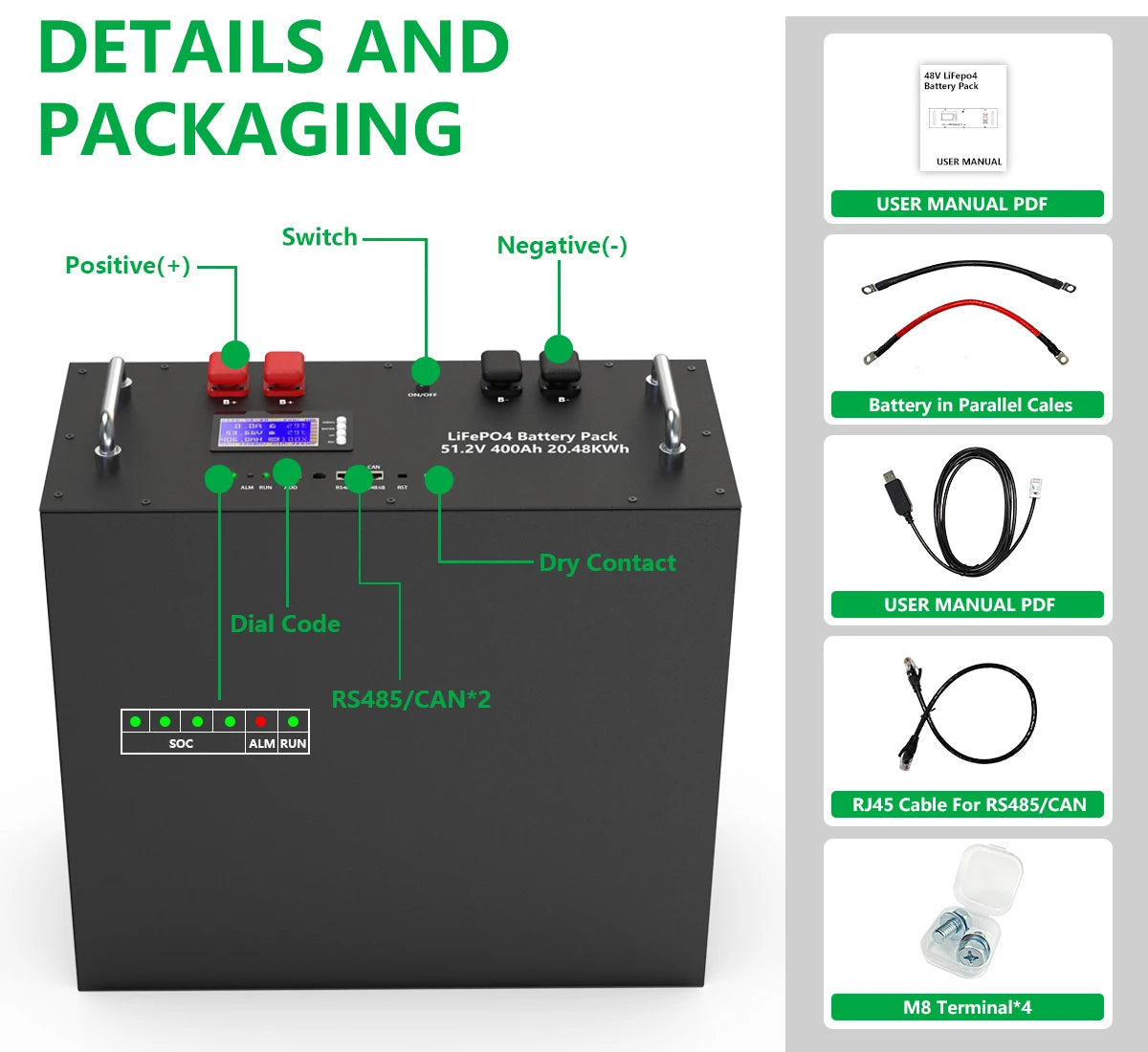 LiFePO4 Battery 48V 400Ah 20Kwh 100Ah 150Ah 200Ah Lithium Battery Pack 6000 Cycles Bluetooth BMS RS485 CAN Low Price EU PL STOCK