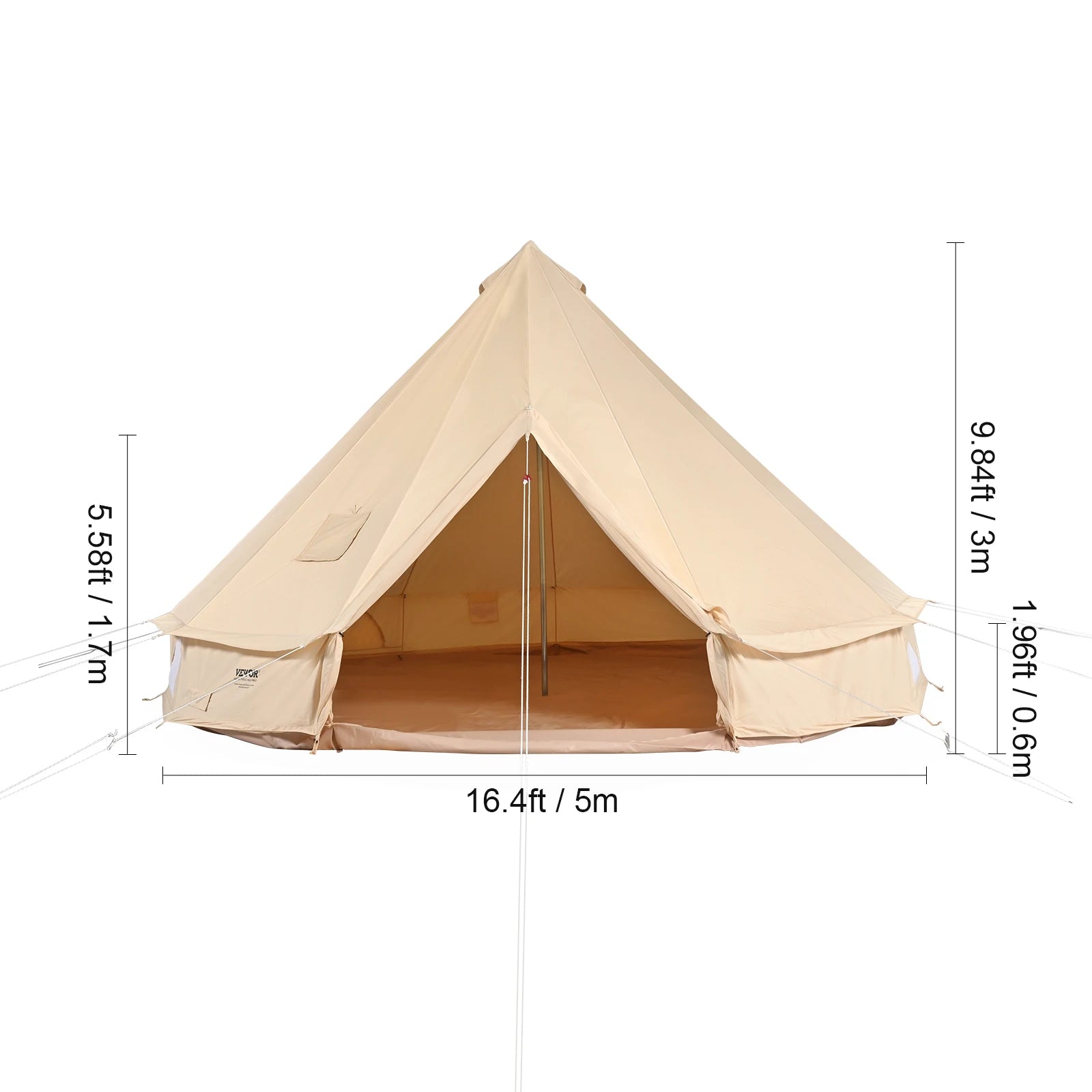 SucceBuy Canvas Bell Tent 4 Seasons 3/4/5/6/7m Yurt Tent Canvas Tent for Camping with Stove Breathable Tent