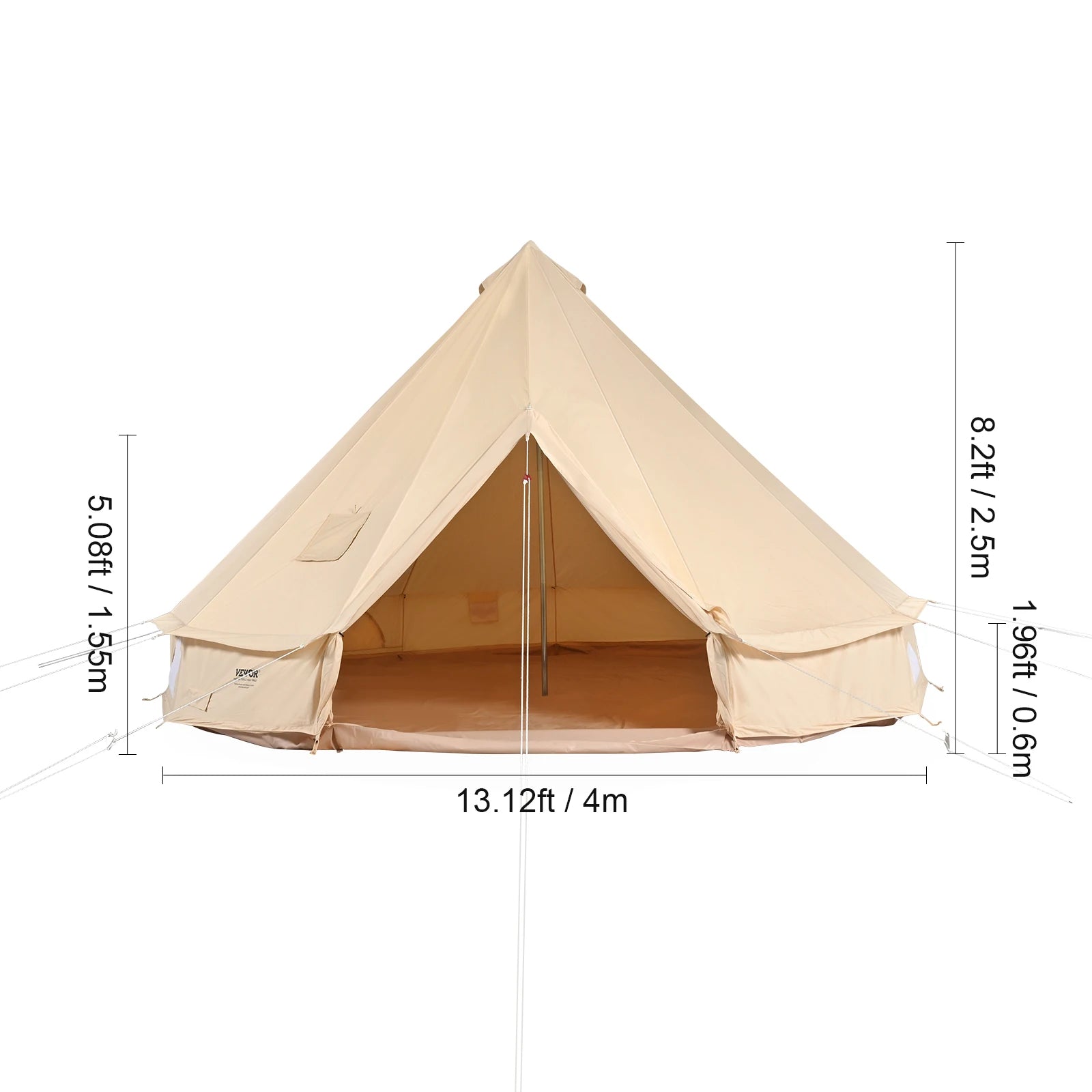 SucceBuy Canvas Bell Tent 4 Seasons 3/4/5/6/7m Yurt Tent Canvas Tent for Camping with Stove Breathable Tent