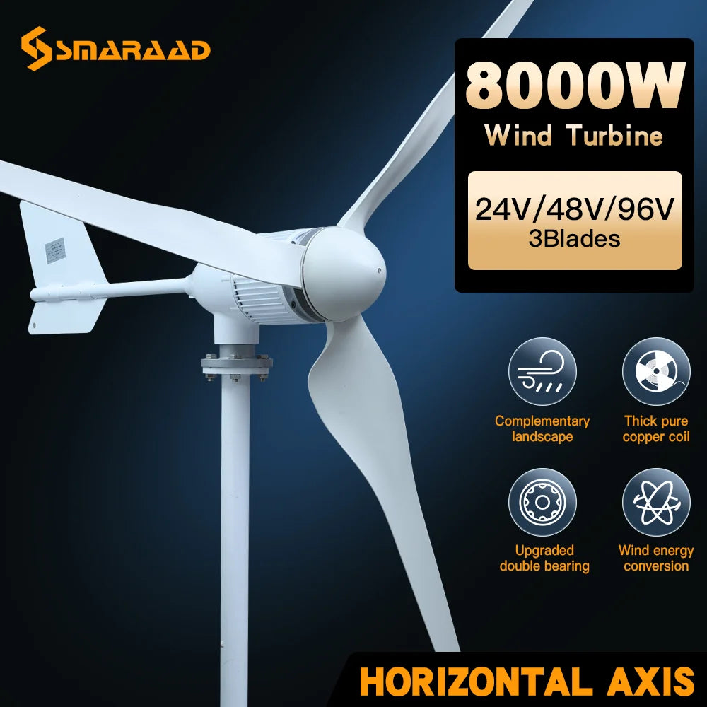 8000W Horizontal Wind Turbine With More Powerful Free Electricity Low Speed And Low Noise For Small Household Farms