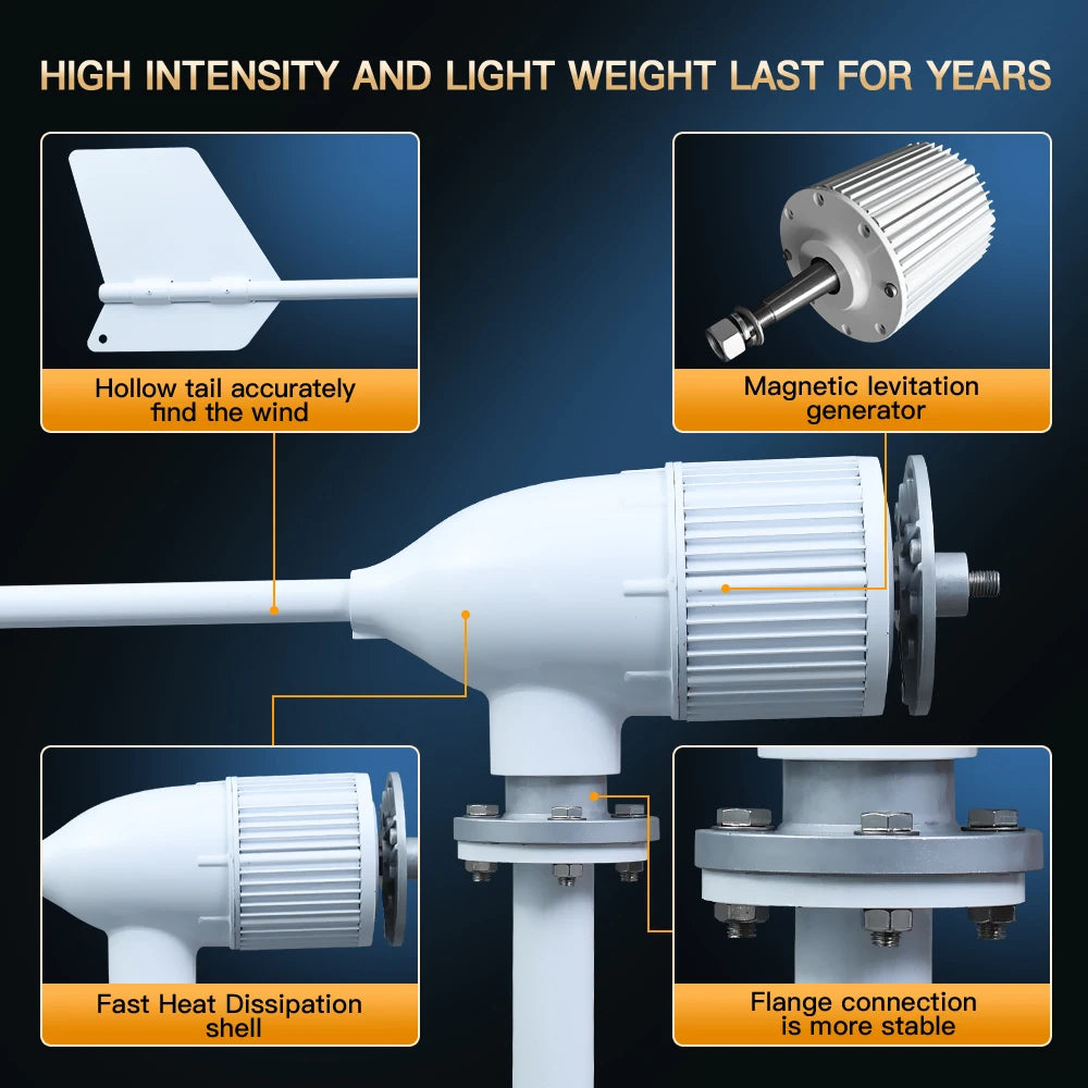 8000W Horizontal Wind Turbine With More Powerful Free Electricity Low Speed And Low Noise For Small Household Farms