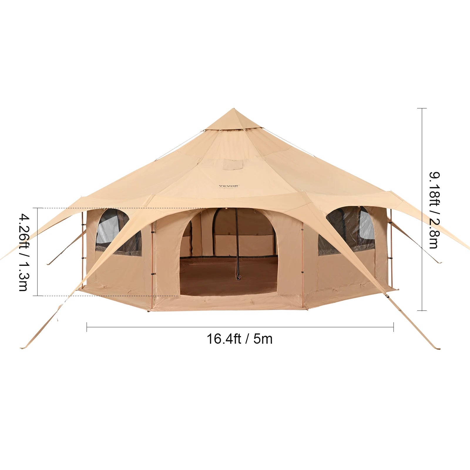 SucceBuy Canvas Bell Tent 4 Seasons 3/4/5/6/7m Yurt Tent Canvas Tent for Camping with Stove Breathable Tent