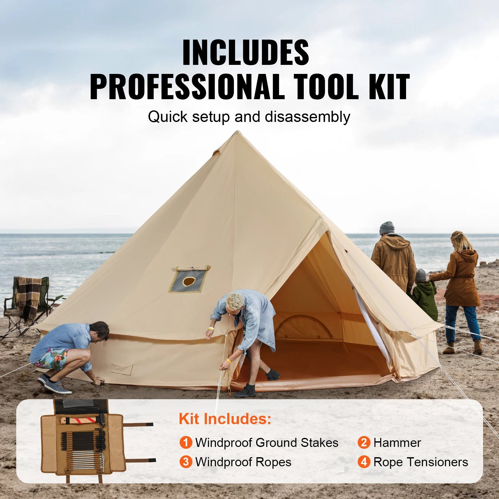 SucceBuy Canvas Bell Tent 4 Seasons 3/4/5/6/7m Yurt Tent Canvas Tent for Camping with Stove Breathable Tent
