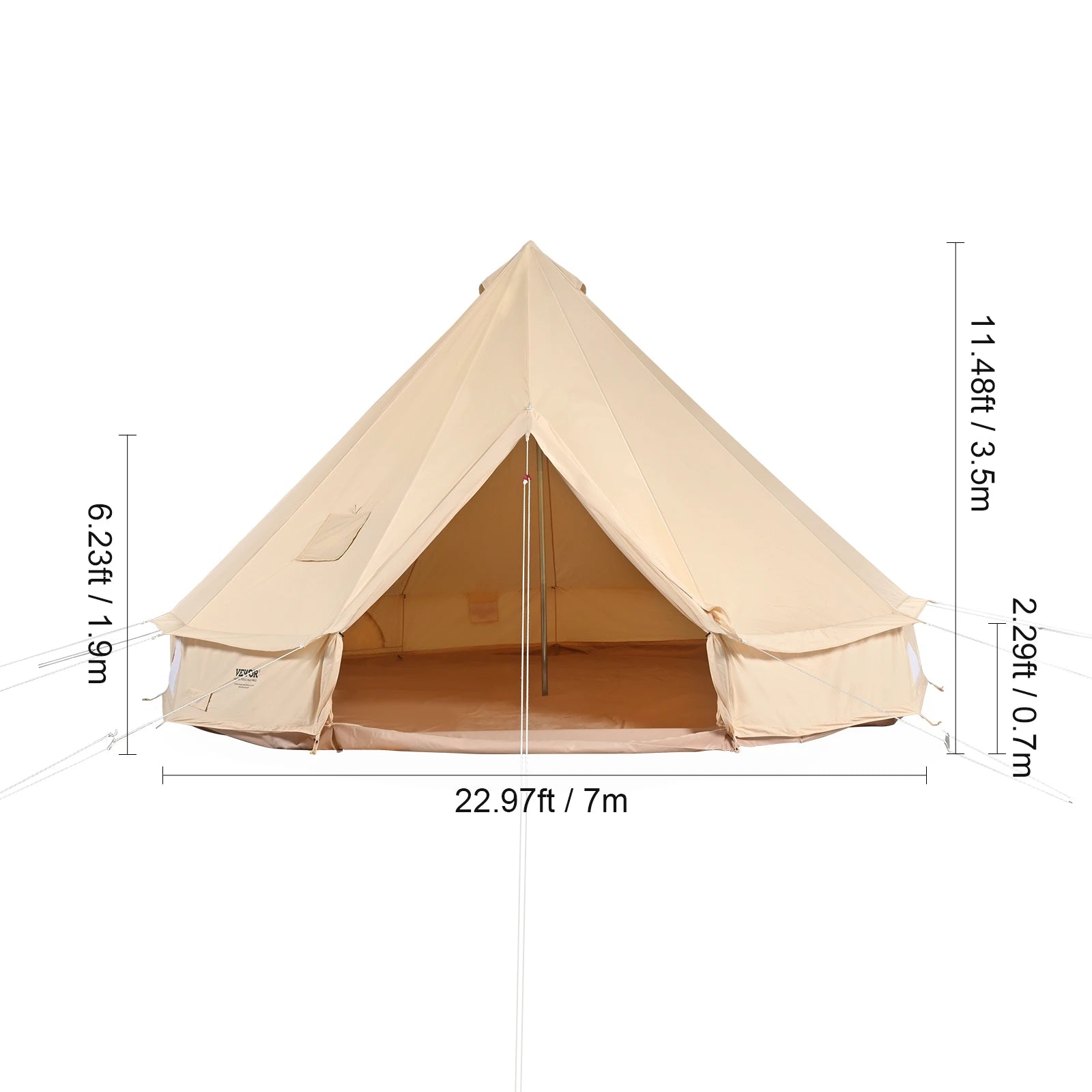SucceBuy Canvas Bell Tent 4 Seasons 3/4/5/6/7m Yurt Tent Canvas Tent for Camping with Stove Breathable Tent