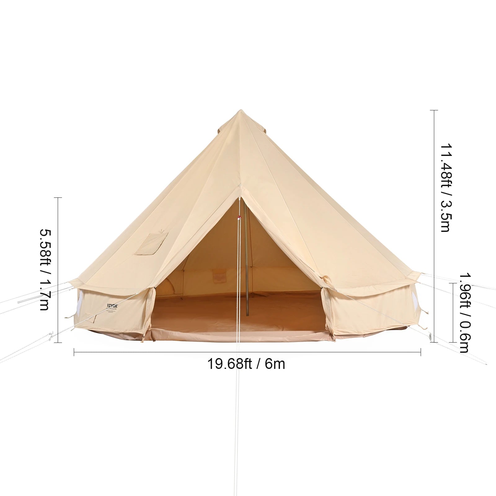 SucceBuy Canvas Bell Tent 4 Seasons 3/4/5/6/7m Yurt Tent Canvas Tent for Camping with Stove Breathable Tent